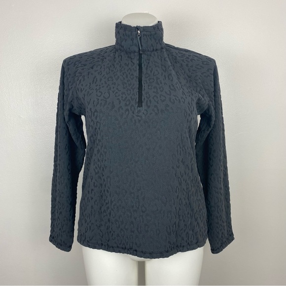 Eddie Bauer Dark Gray Leopard Print Quarter Zip Fleece Sweater Women’s Size L - Picture 3 of 11
